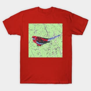 Marbled Bird Collage - Crimson Rosella T-Shirt